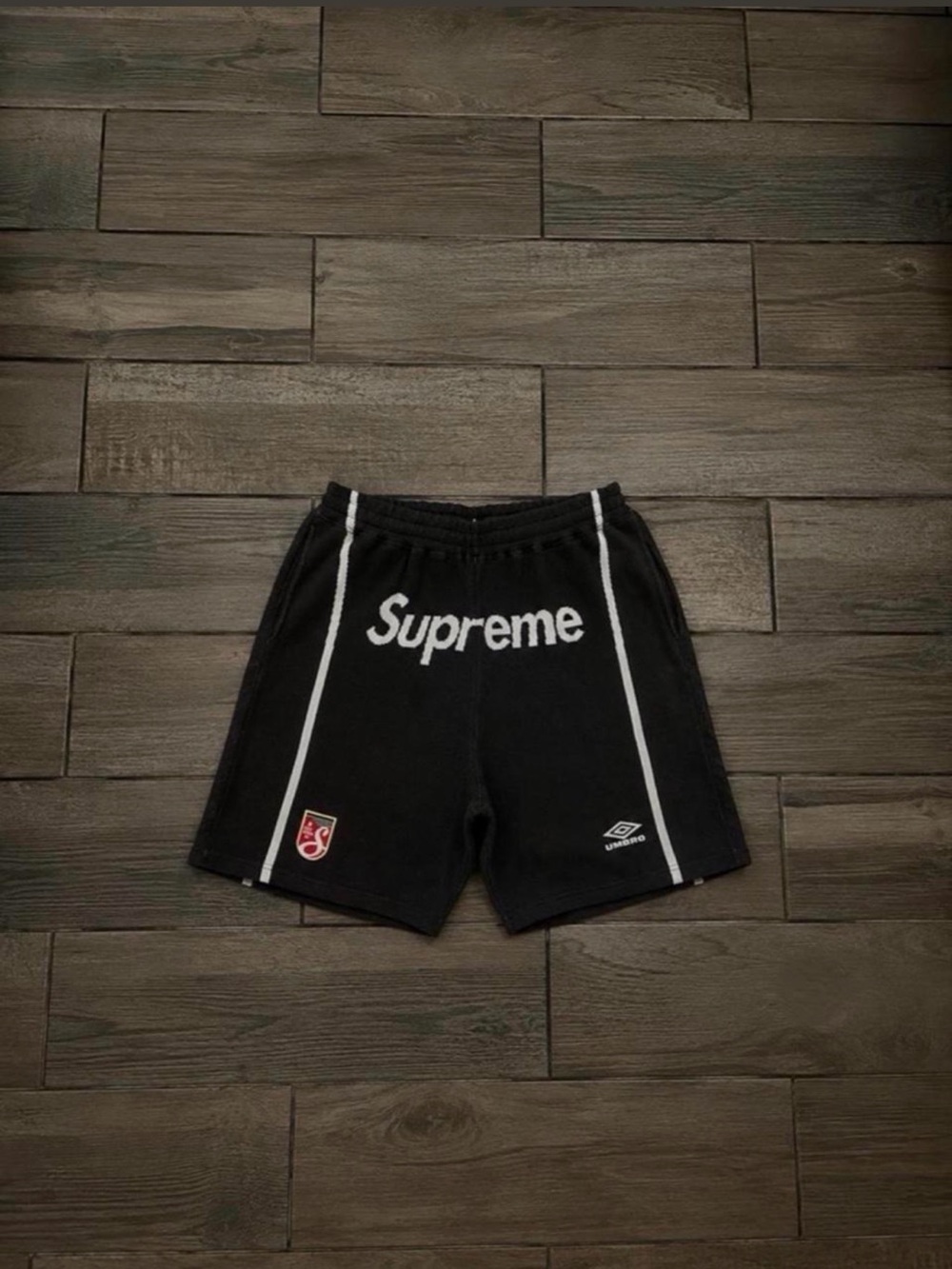 Supreme Umbro Men's Black Athletic Shorts with White Trim